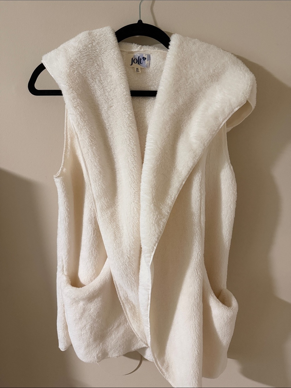 Jolt Ivory Plush Faux-Fur Hooded Vest